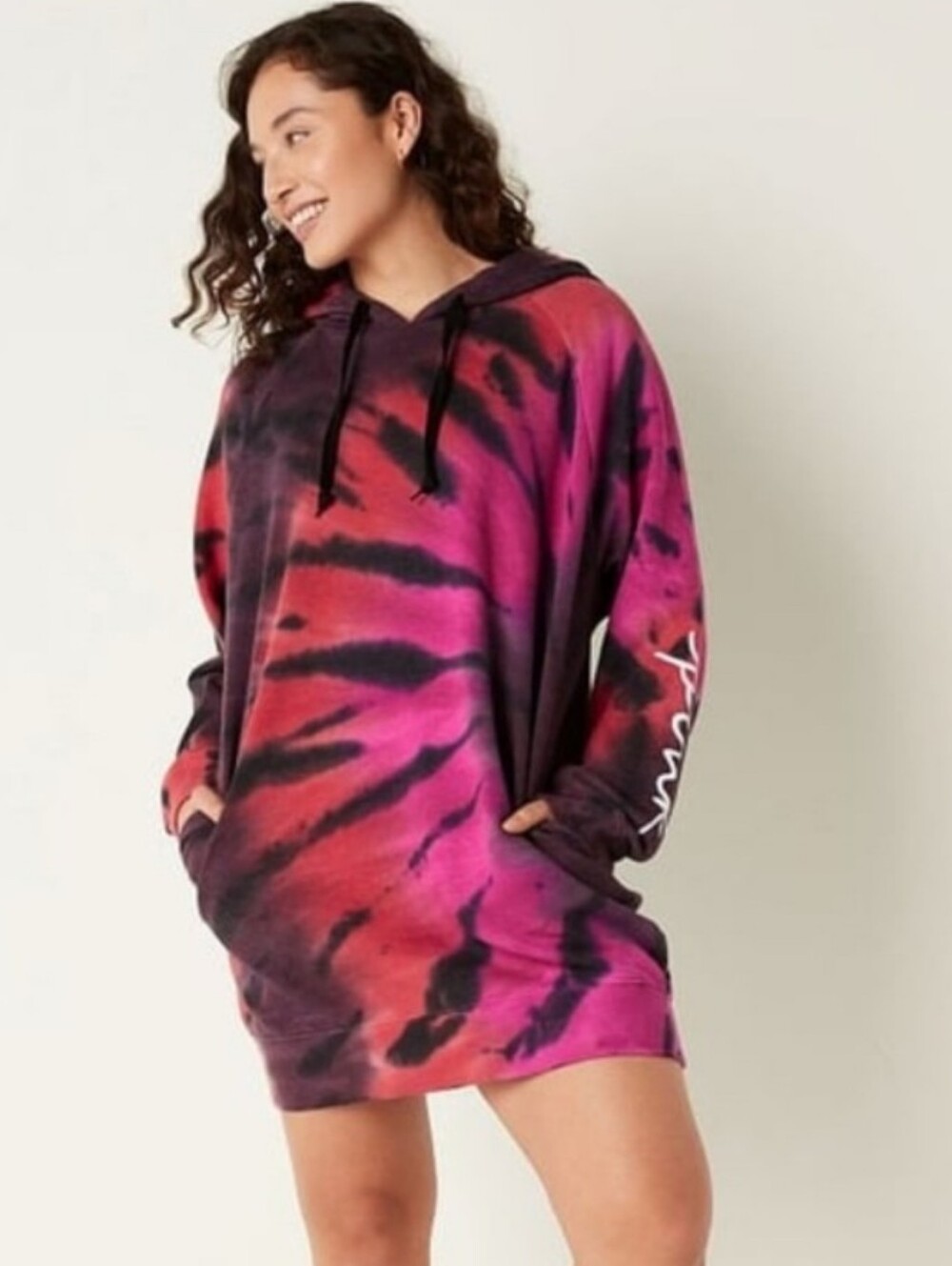 VS PINK Victoria's Secret Tie Dye Hooded Pullover Swestshirt Dress Large